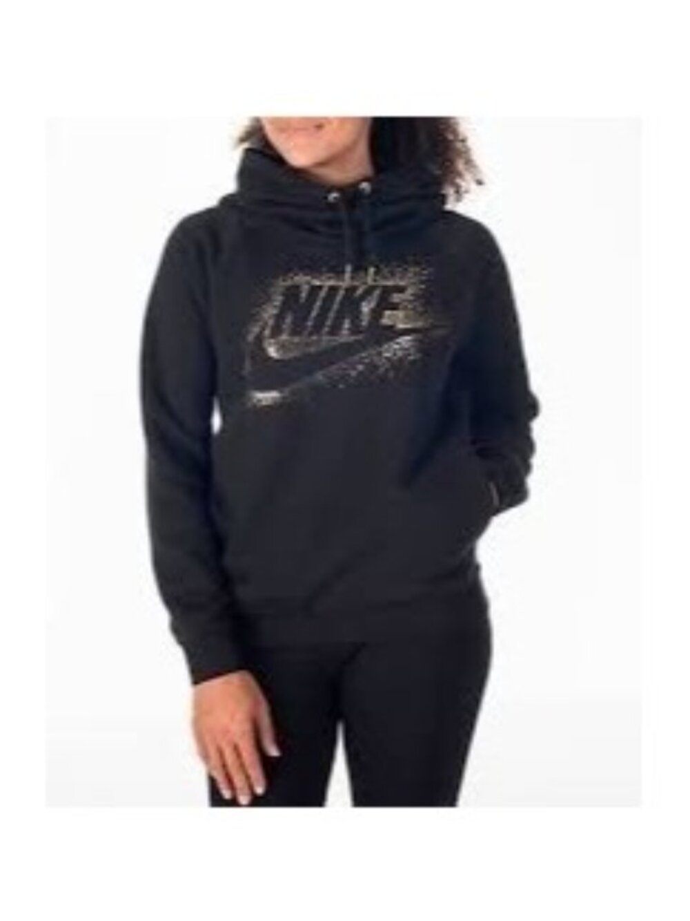 Nike Sportswear Rally Funnel-Neck Metallic-Logo Hoodie Size M - Picture 2 of 10